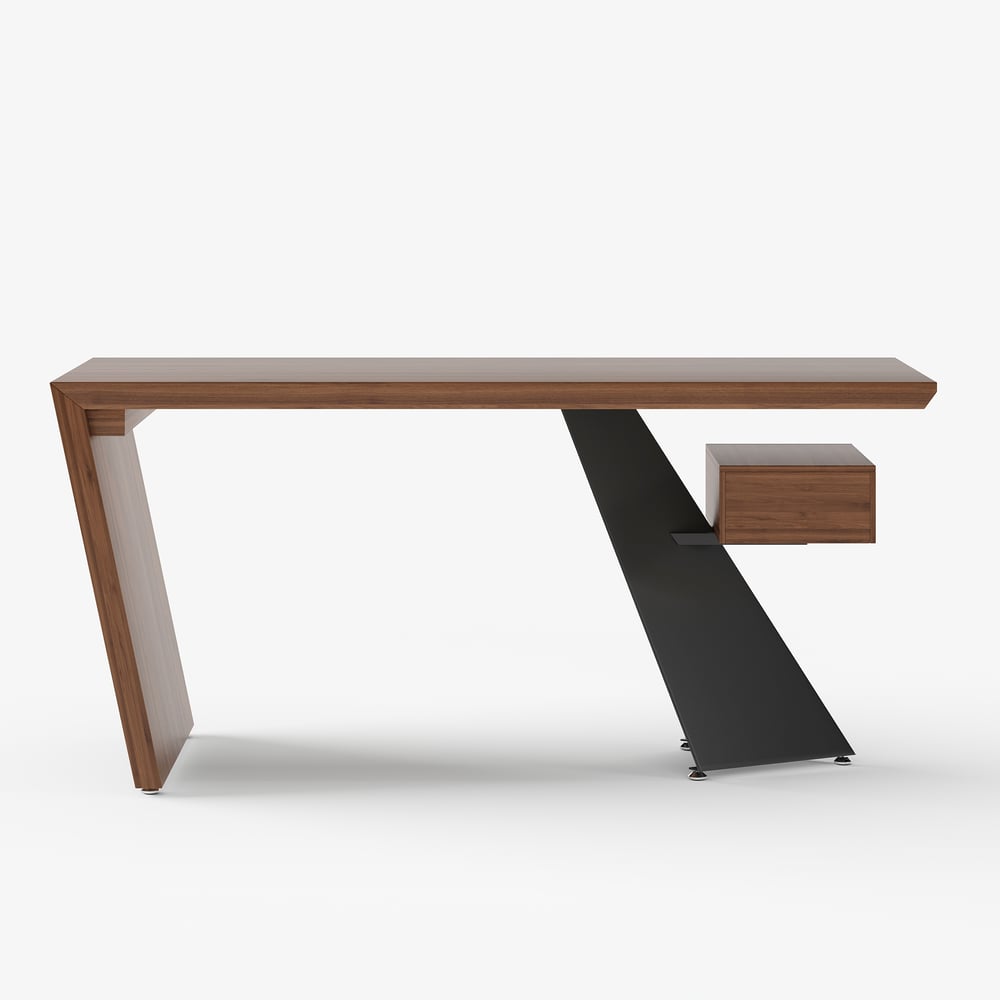 Modern 63" Rectangular Walnut Rubberwood Desk with Drawer window image
