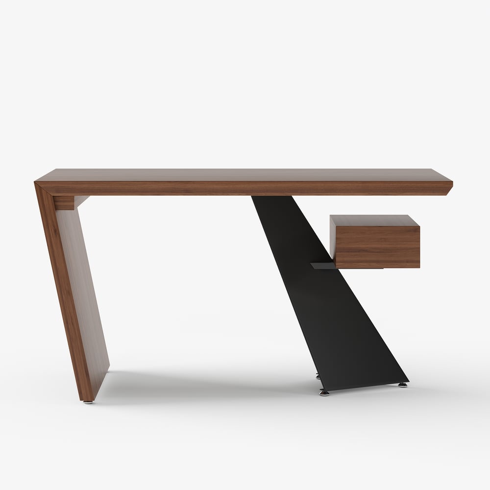 Modern 55" Rectangular Walnut Rubberwood Desk with Drawer window image