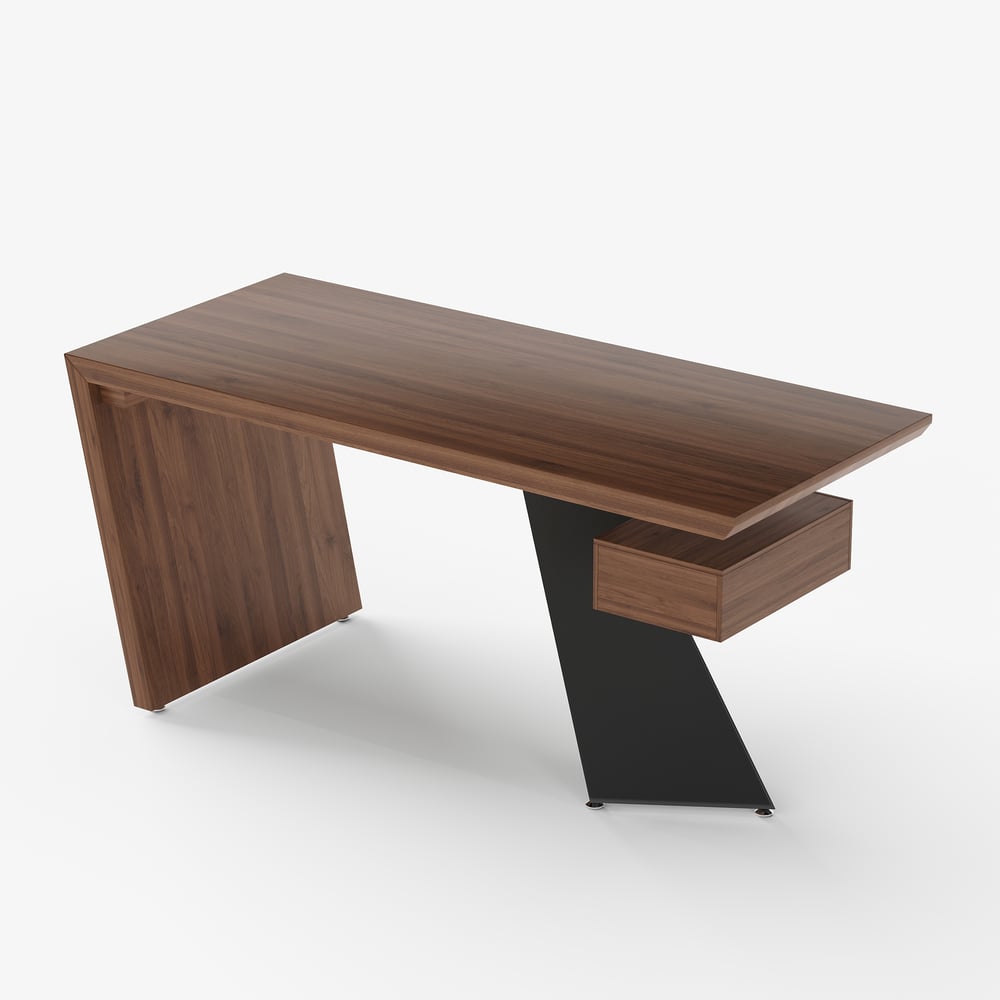 Modern 63" Rectangular Walnut Rubberwood Desk with Drawer window image