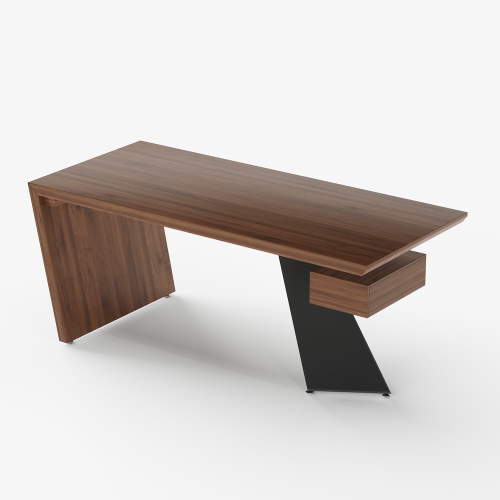 Modern 71" Rectangular Walnut Rubberwood Desk with Drawer window image