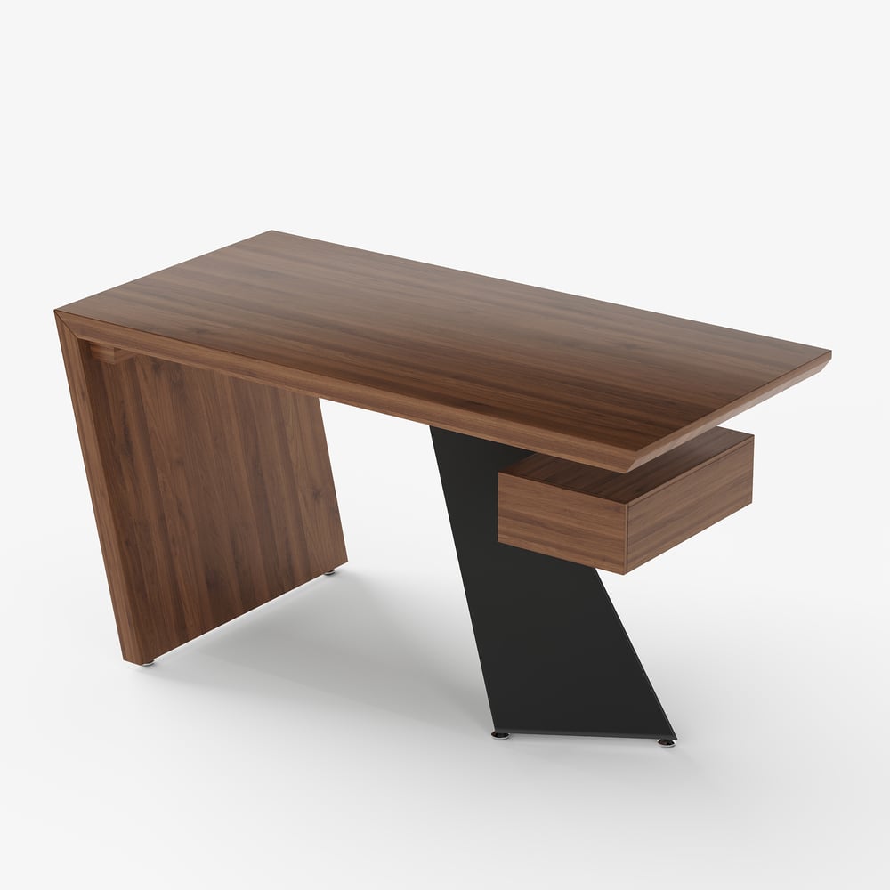 Modern 55" Rectangular Walnut Rubberwood Desk with Drawer window image