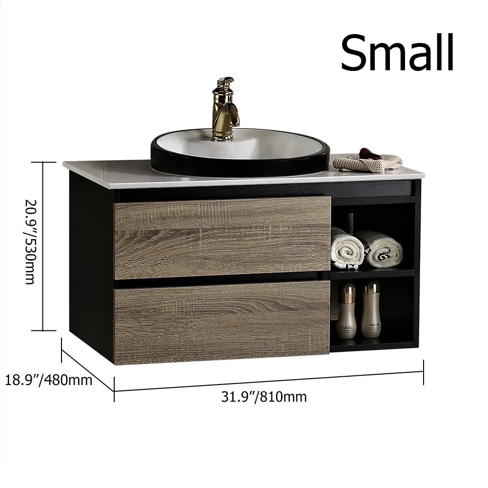 810mm Nordic Bathroom Vanity Single Ceramic Basin Floating Cabinet Drawer Shelf in Small window image