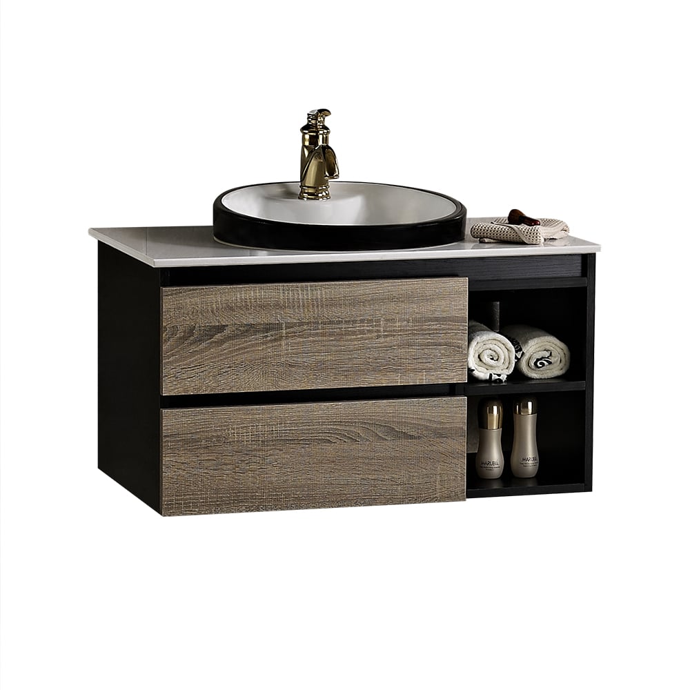 810mm Nordic Bathroom Vanity Single Ceramic Basin Floating Cabinet Drawer Shelf in Small window image