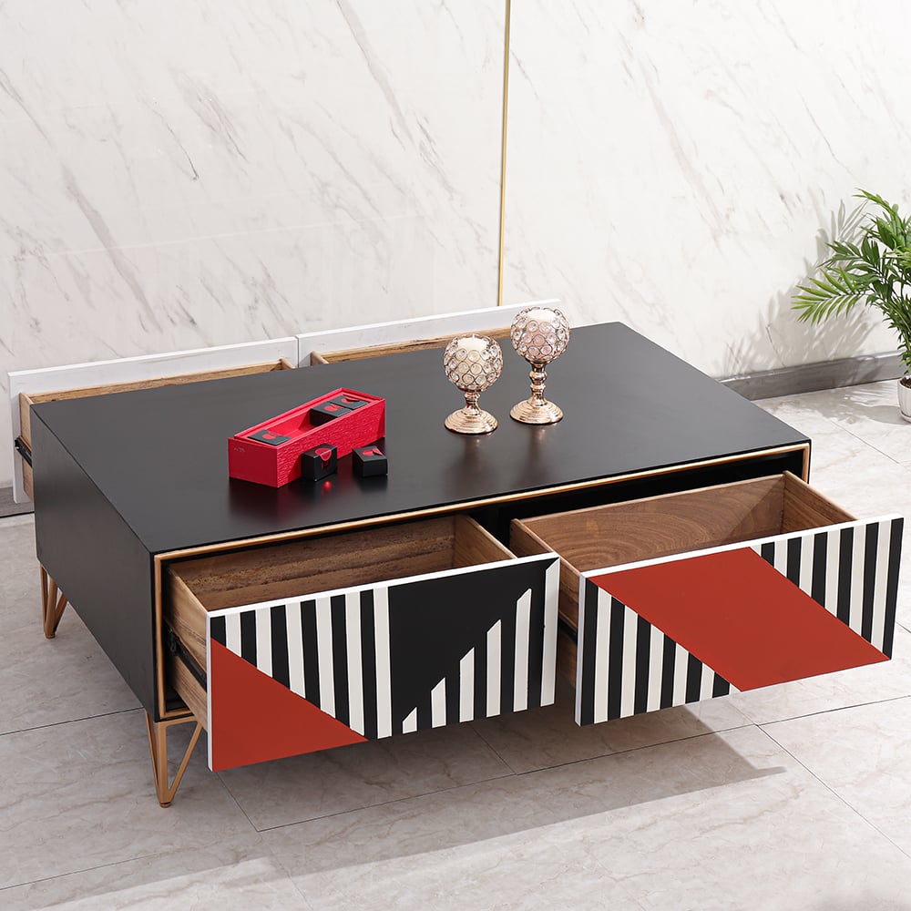 Modern Black Coffee Table with Storage in MDF & Metal window image