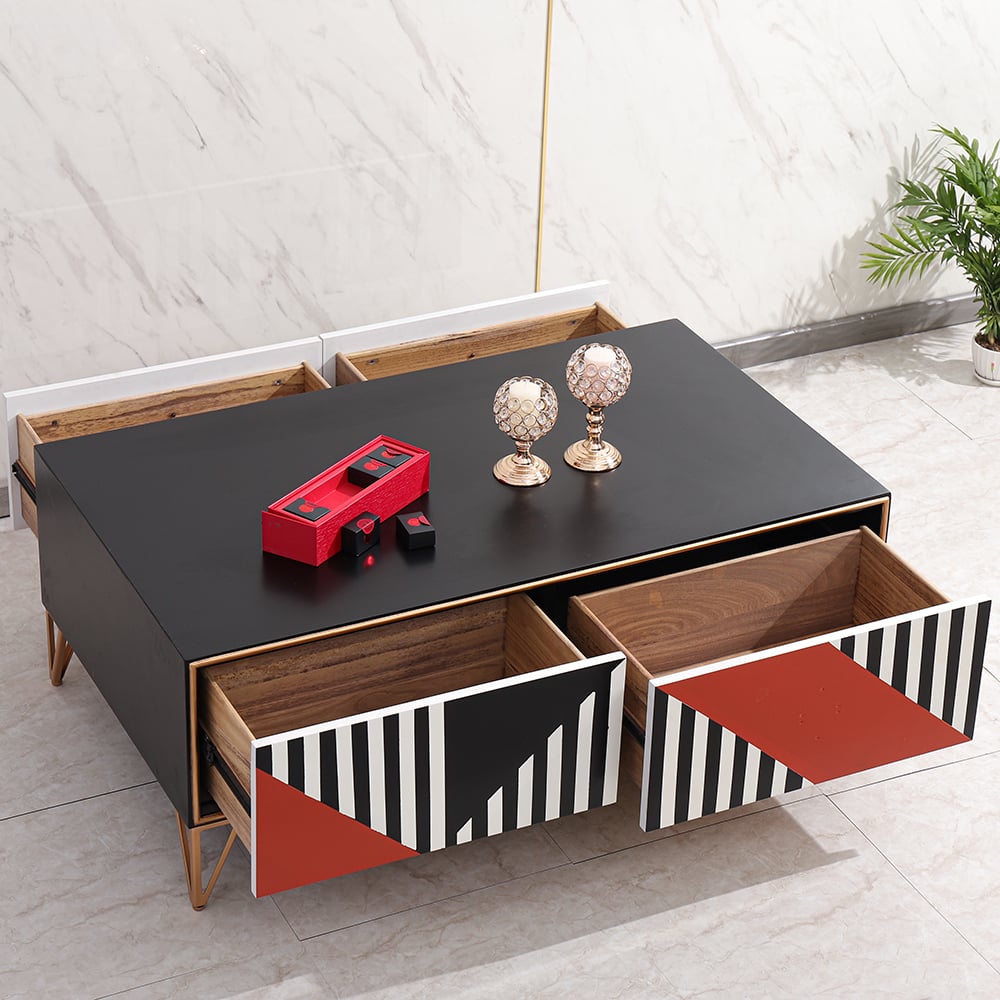 Modern Black Coffee Table with Storage in MDF & Metal window image