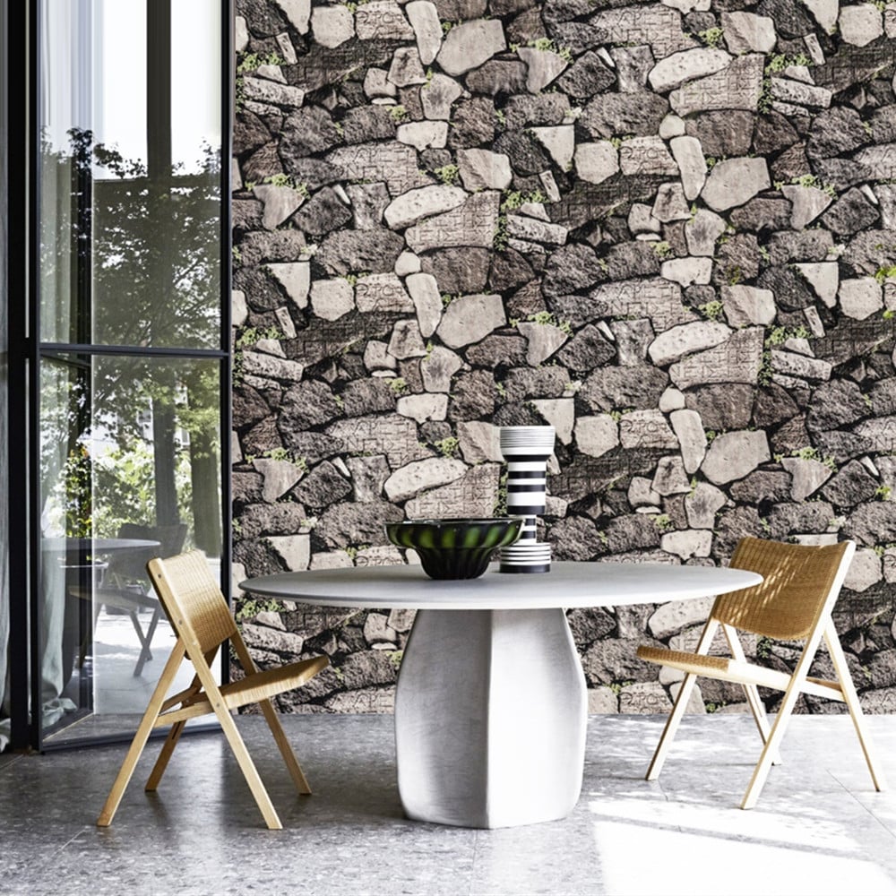 Vintage Original Stone Pattern in Gray 17.7″ x 19.6′ Peel and Stick Wallpaper window image