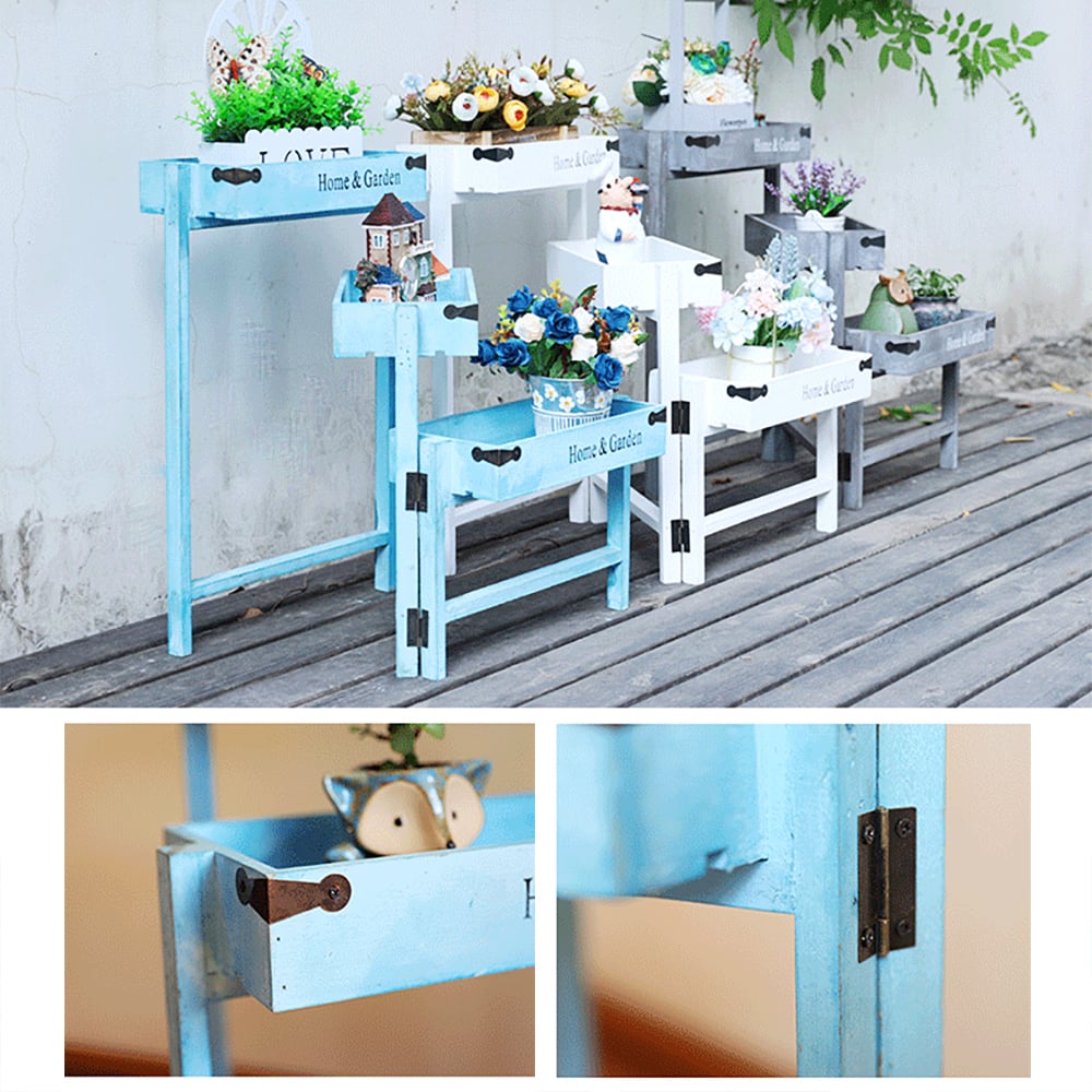Folding Wood Flower Stand Garden Plant Stand 3 Tiers window image
