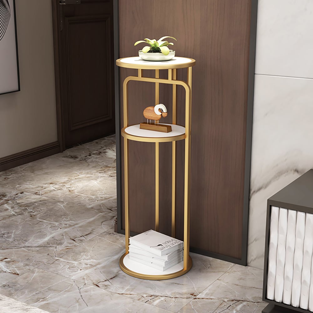 2-Tier Modern Plant Stand Indoors Round Storage Shelf window image