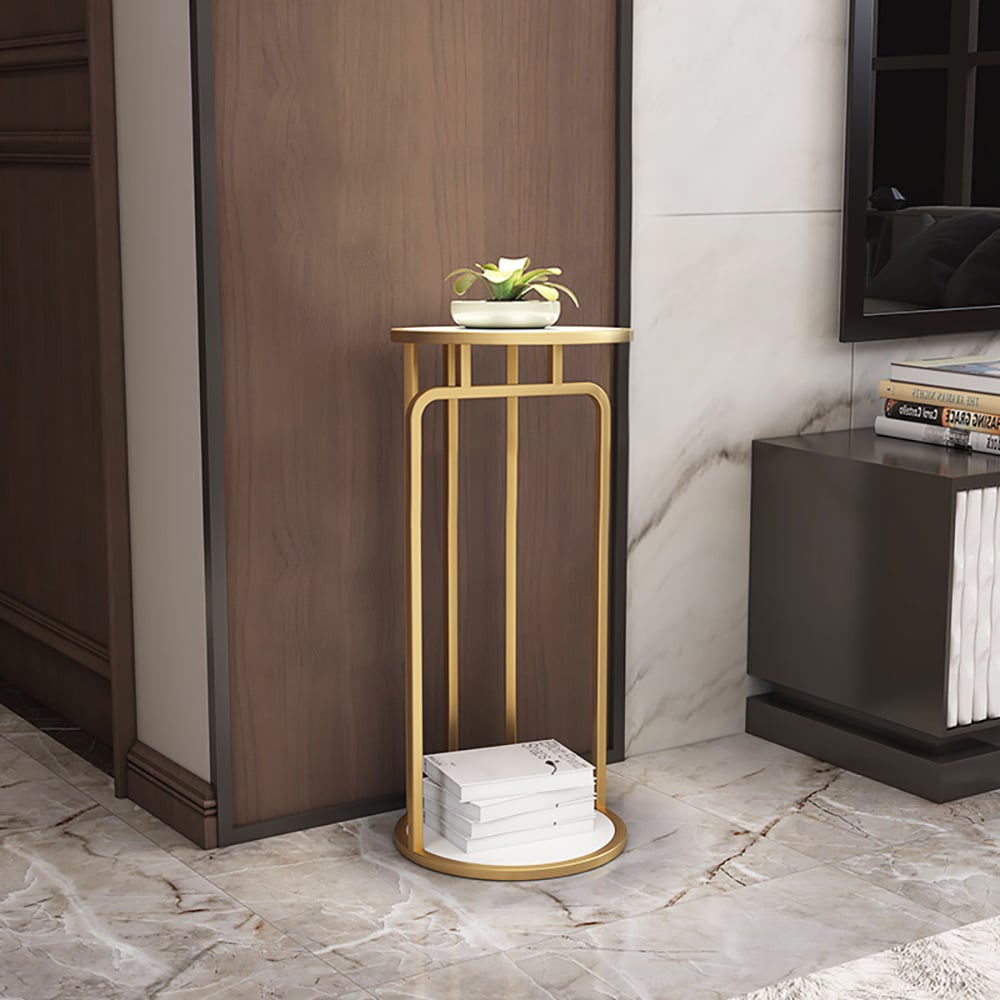 2-Tier Modern Plant Stand Indoors Round Storage Shelf window image