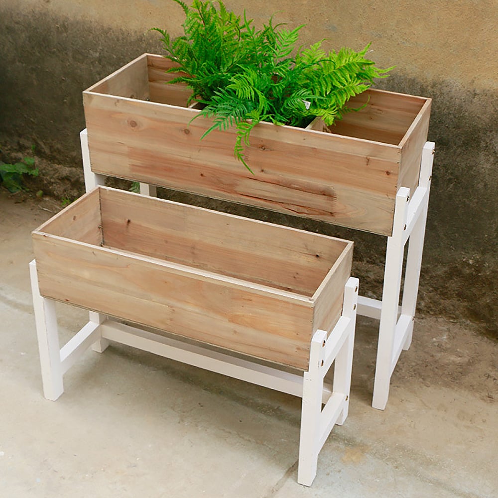 Elevated Garden Planter Wood Plant Stand Raised Garden Bed Set of 3 window image