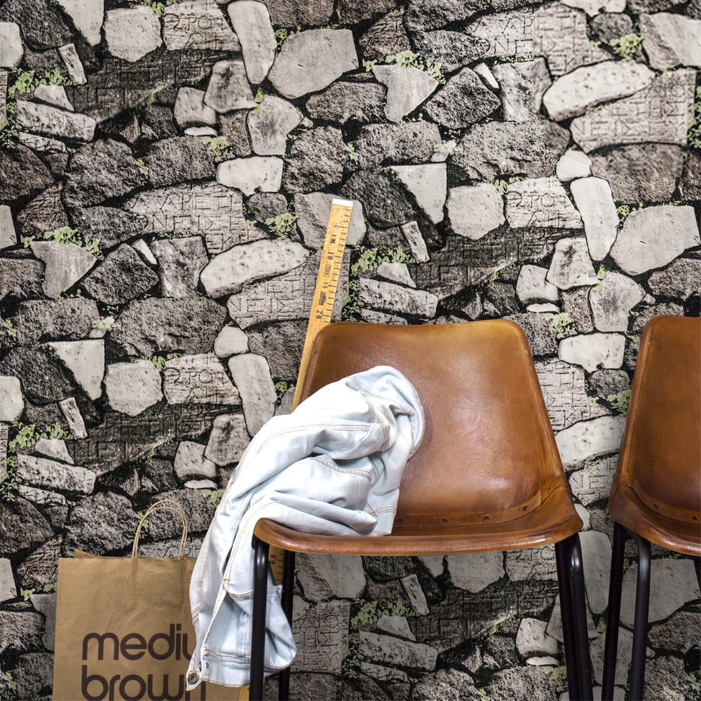 Vintage Original Stone Pattern in Gray 17.7″ x 19.6′ Peel and Stick Wallpaper window image