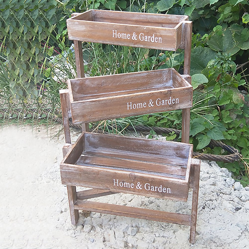 Folding Wood Flower Stand Garden Plant Stand 3 Tiers window image
