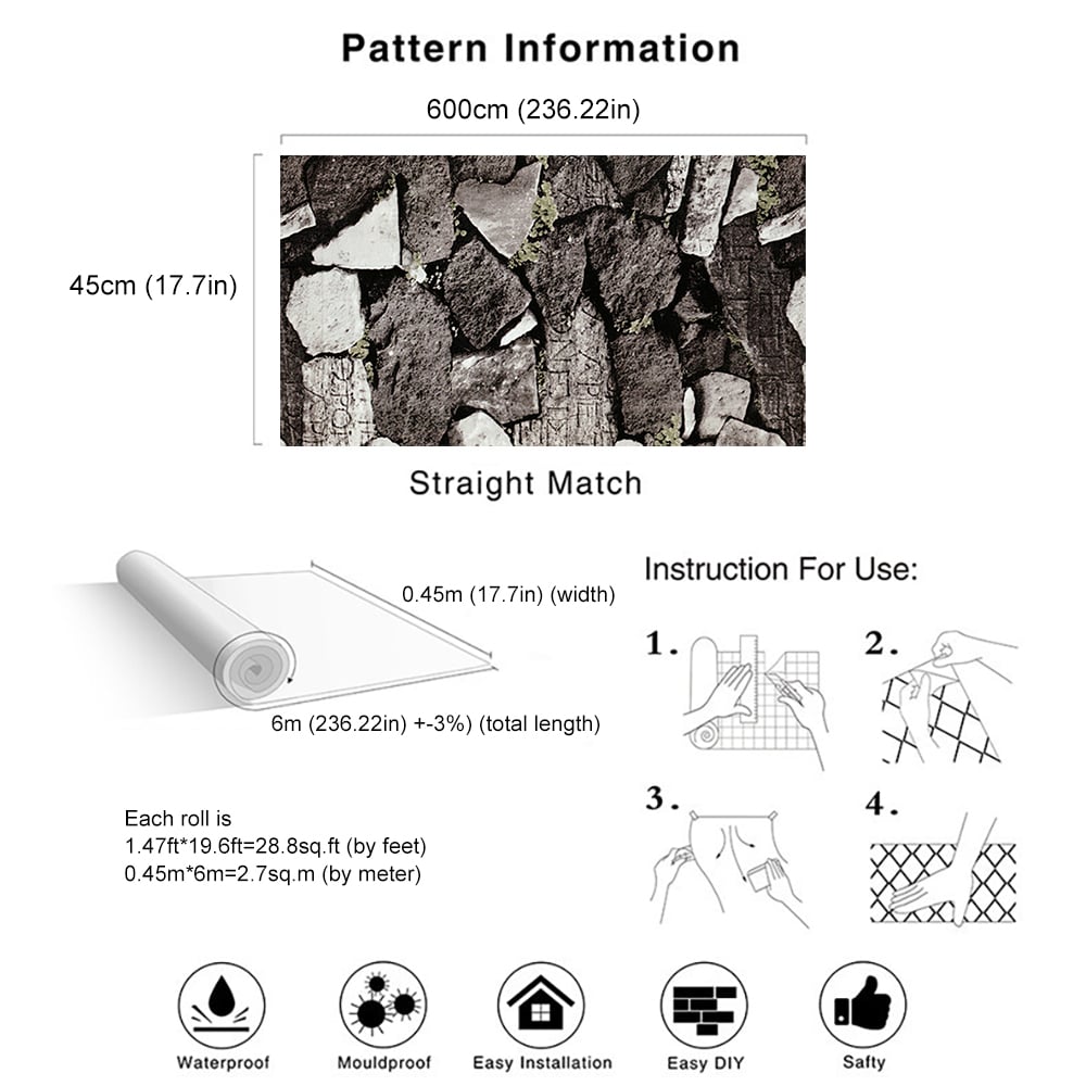 Vintage Original Stone Pattern in Gray 17.7″ x 19.6′ Peel and Stick Wallpaper window image