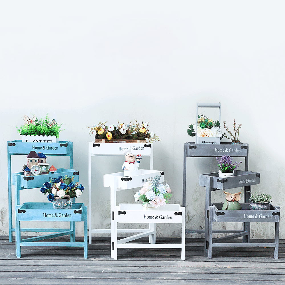 Folding Wood Flower Stand Garden Plant Stand 3 Tiers window image