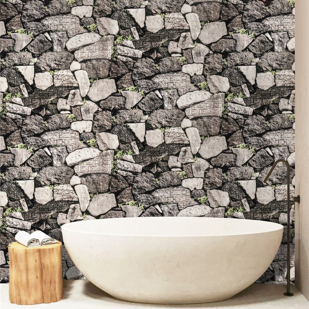 Vintage Original Stone Pattern in Gray 17.7″ x 19.6′ Peel and Stick Wallpaper window image