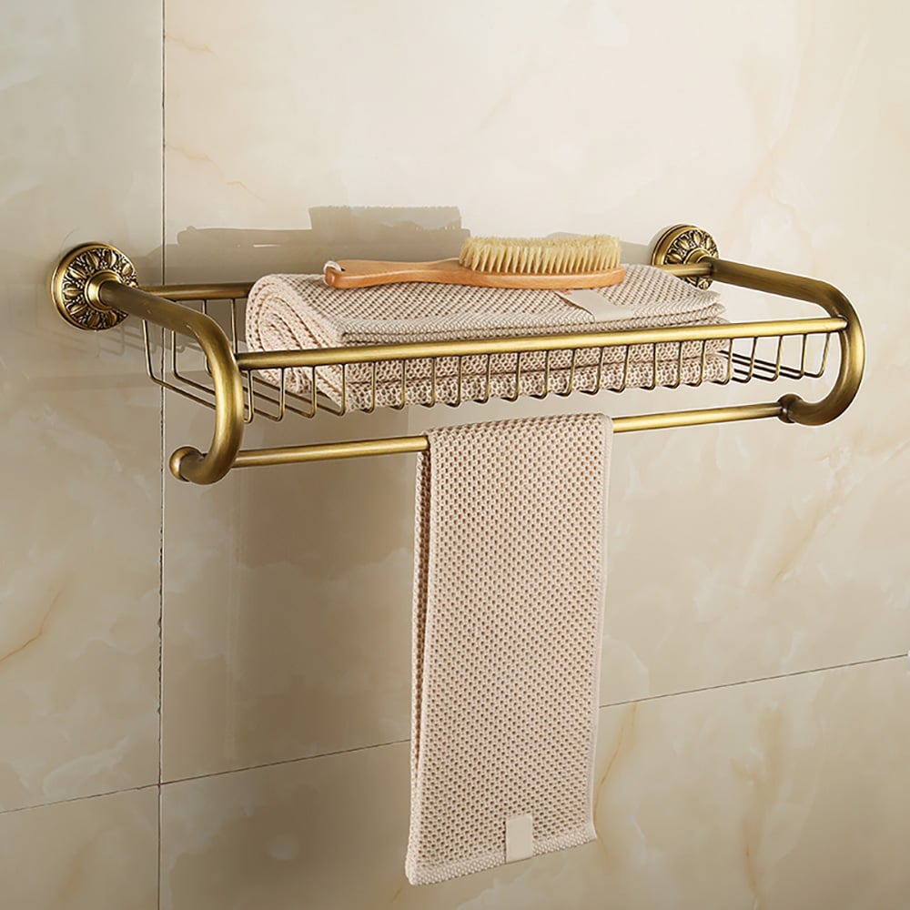 Retro Bathroom Wall Mounted Towel Bar with Shelf Metal Holder window image