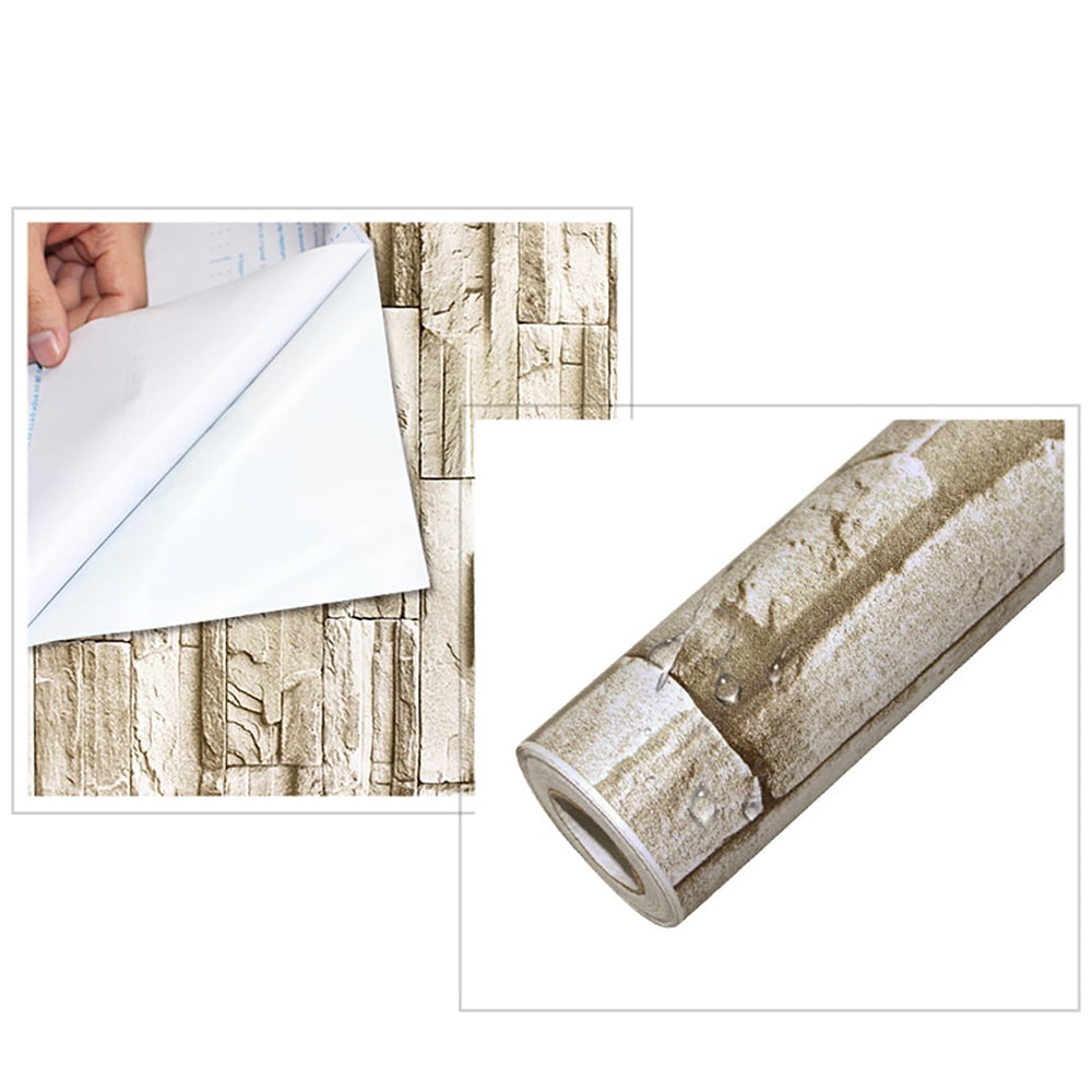 Industrail Brick Rock in Brownish Yellow 17.7″W x 19.6′L Peel and Stick Wallpaper window image