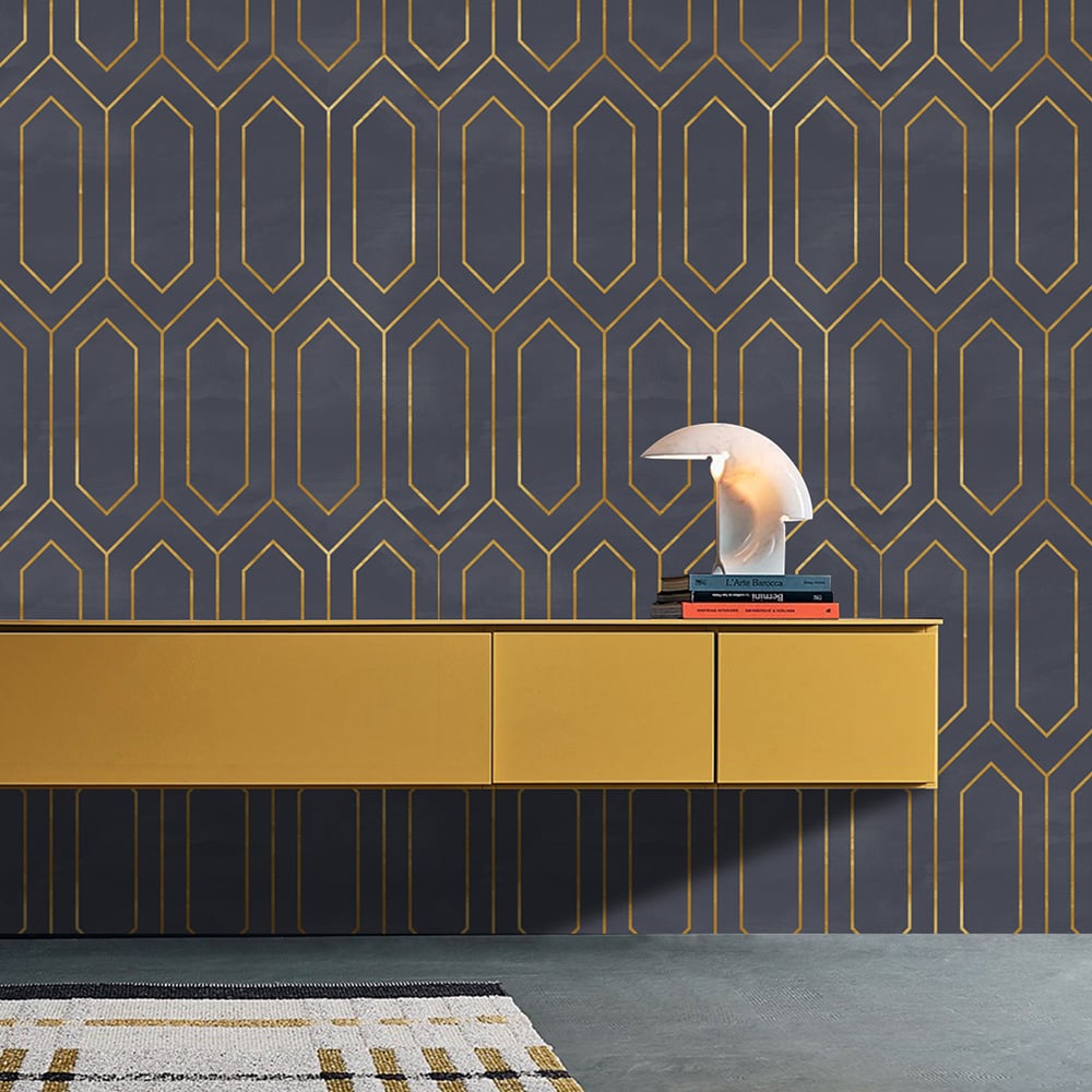 450mm x 3000mm Vintage Geometric in Grey&Black Peel and Stick Wallpaper 2 Rolls window image