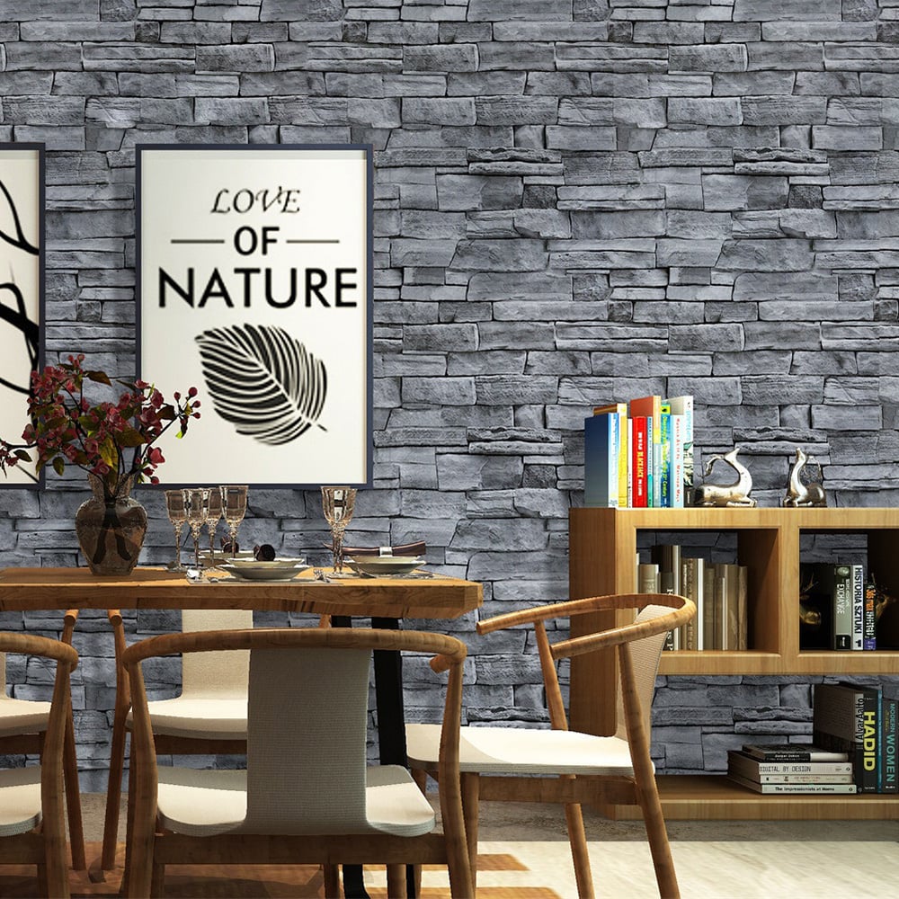Vintage Stone Brick Texture in Cinerous 17.7''W x 19.6'L Peel and Stick Wallpaper window image