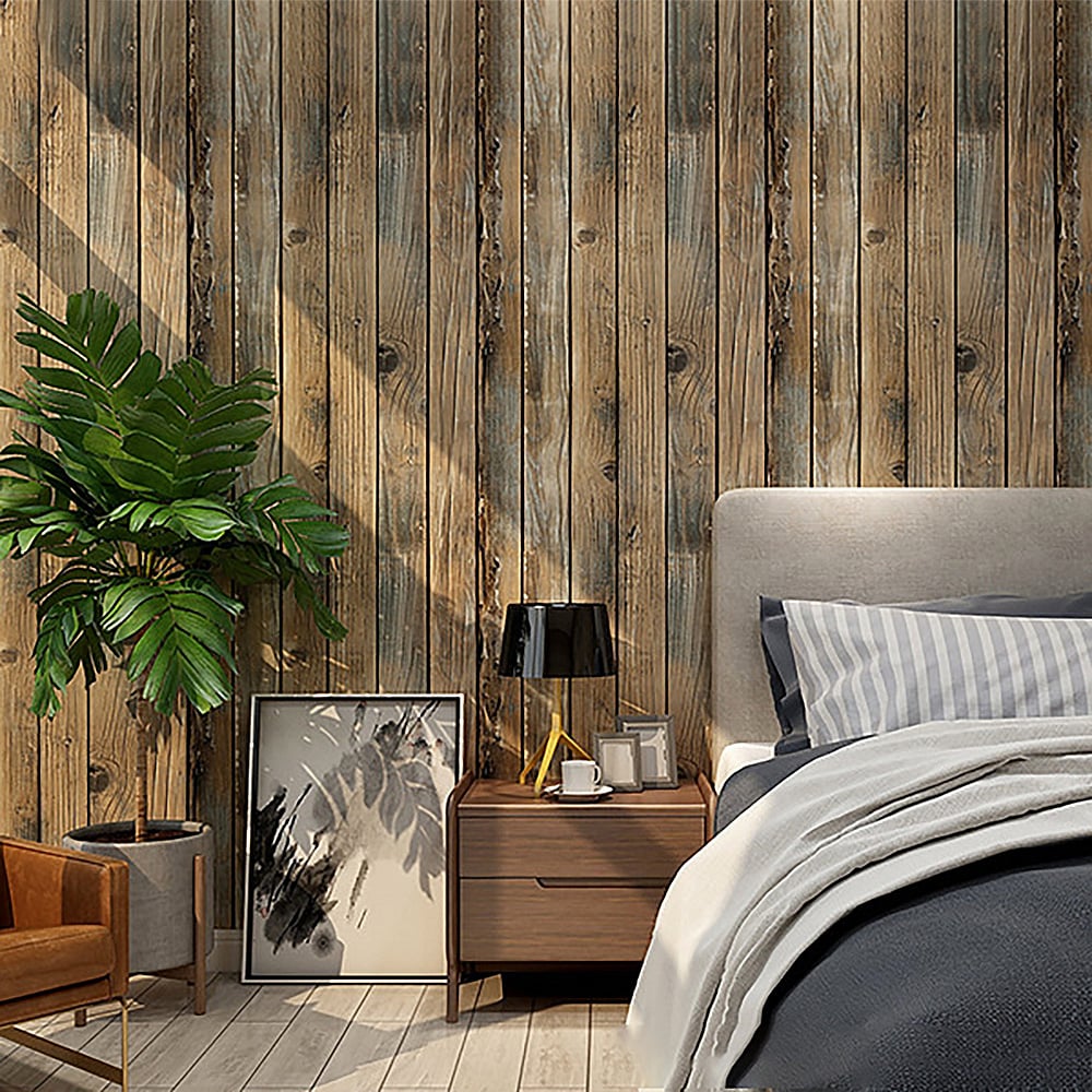 17.7'' x 236.2" Retro Simulation Wood Texture in Brown&Blue Peel and Stick Wallpaper window image