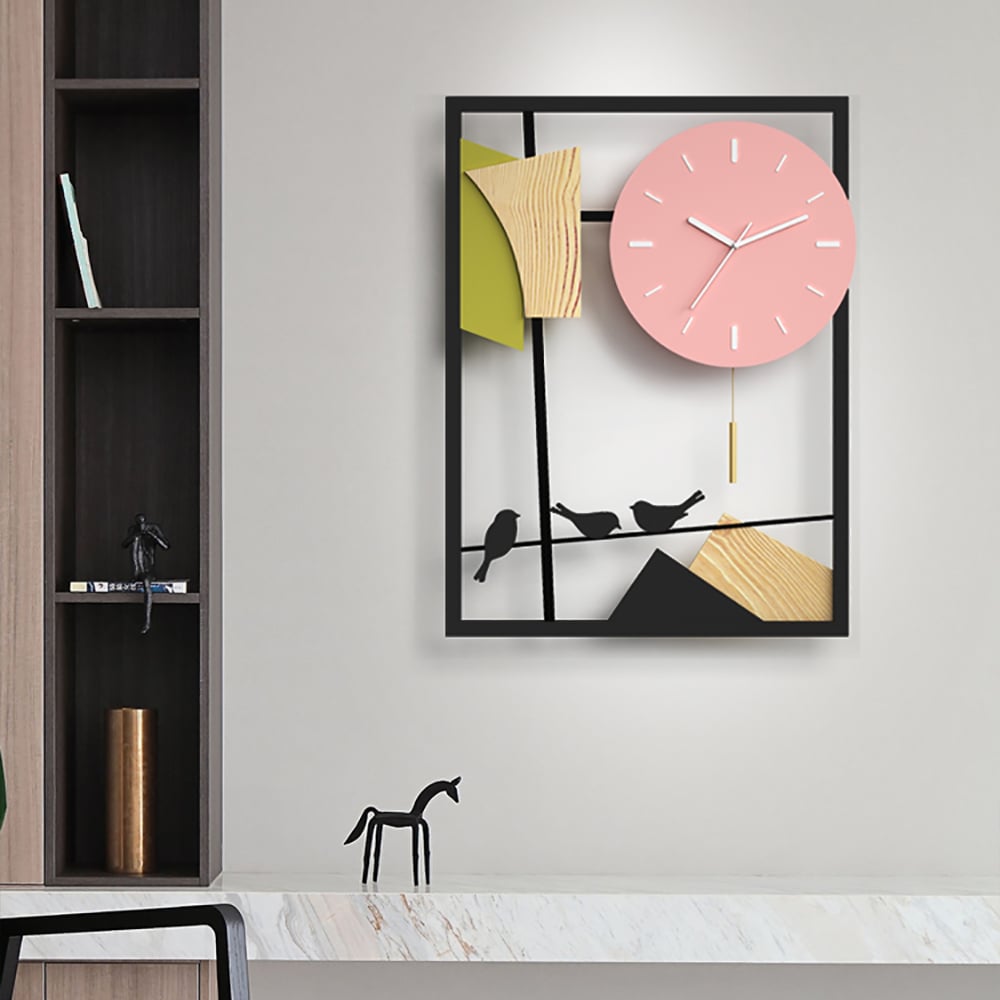 Nordic Minimalist Style Pastoral Metal Large Wall Clock with Golden Pendulum window image