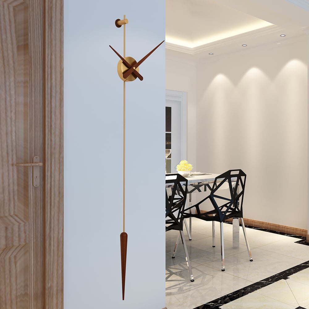 Modern Minimalist Brass Wall Clock with Oversized Brown Walnut Pointers window image