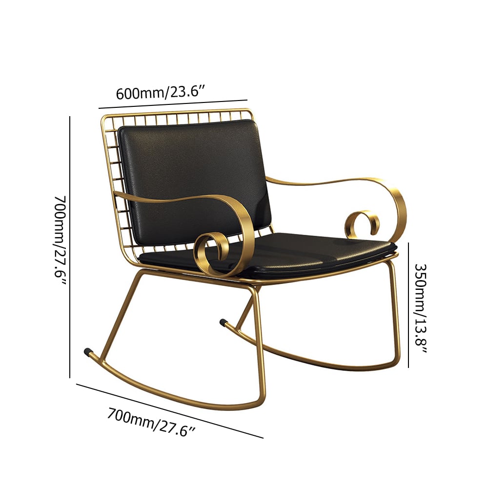 Moderne metalen schommelstoel Arm PU lederen gestoffeerde accentstoel Vensterafbeelding