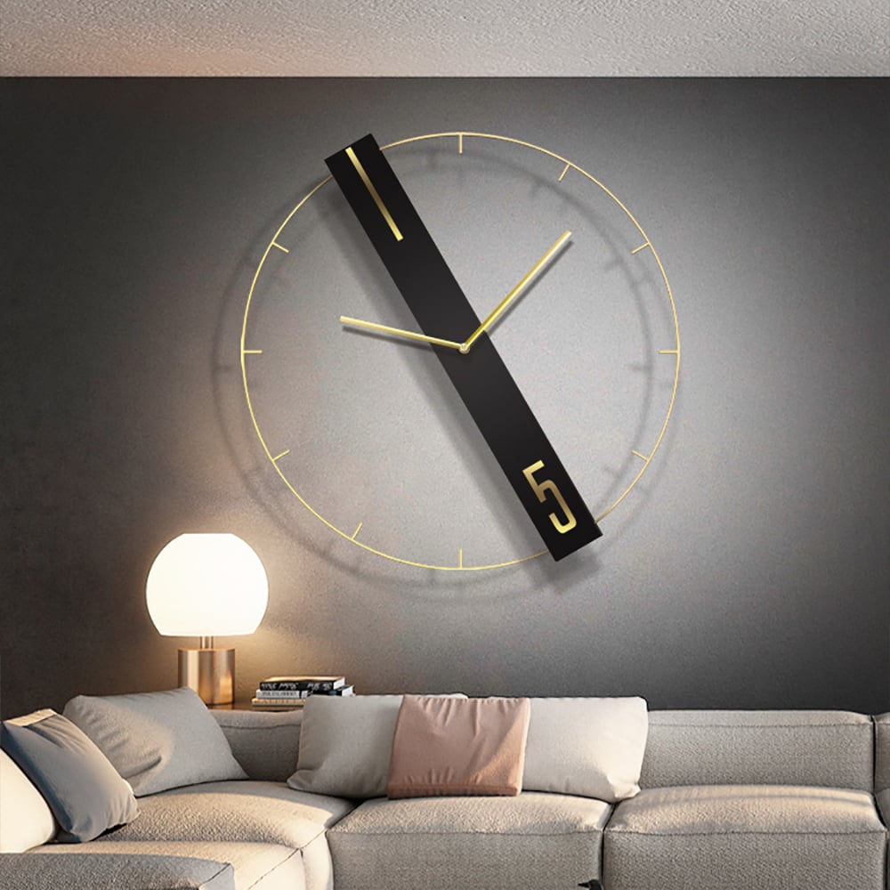 600mm Minimalist Oversized Wall Clock with Round Metal Frame&Wooden Rectangle window image