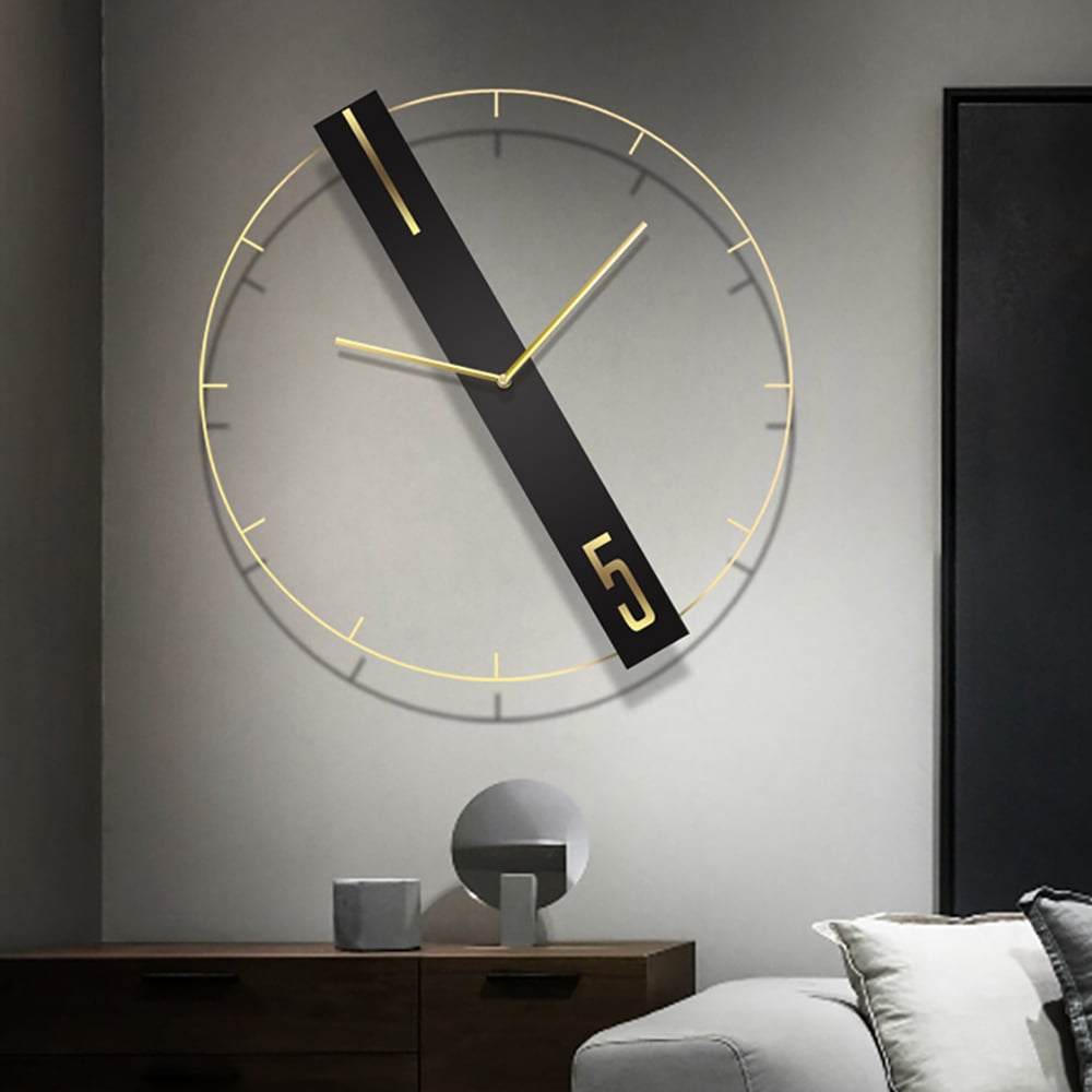600mm Minimalist Oversized Wall Clock with Round Metal Frame&Wooden Rectangle window image