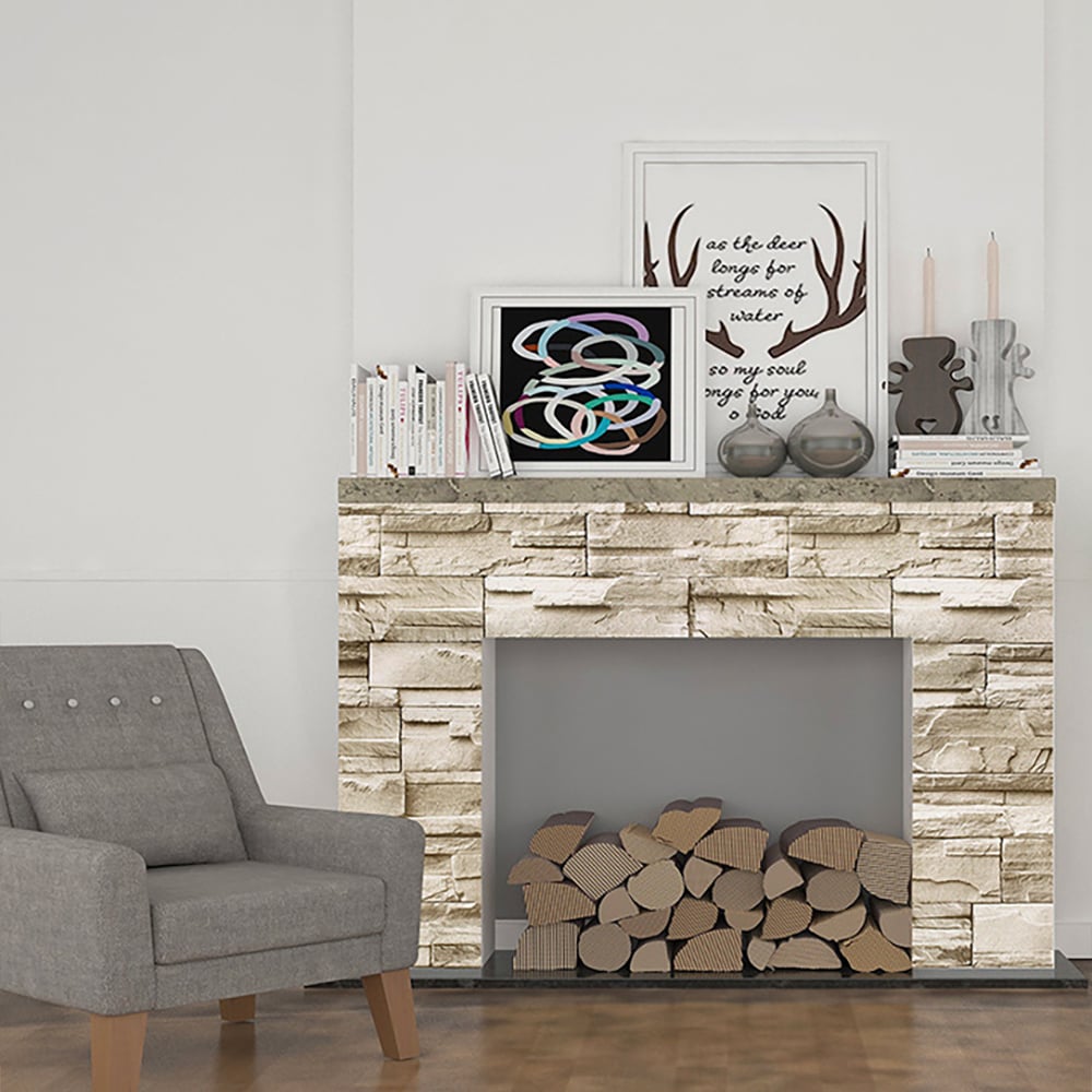 Industrail Brick Rock in Brownish Yellow 17.7″W x 19.6′L Peel and Stick Wallpaper window image