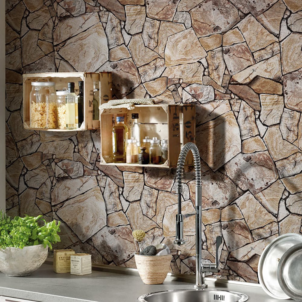 Industrial Stone Grain in Brown 17.7″W x 32.81′L Peel and Stick Wallpaper window image