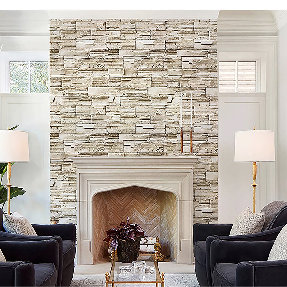 Industrail Brick Rock in Brownish Yellow 17.7″W x 19.6′L Peel and Stick Wallpaper window image