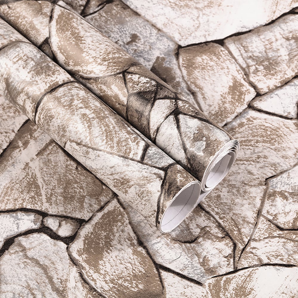 Industrial Stone Grain in Brown 17.7″W x 32.81′L Peel and Stick Wallpaper window image