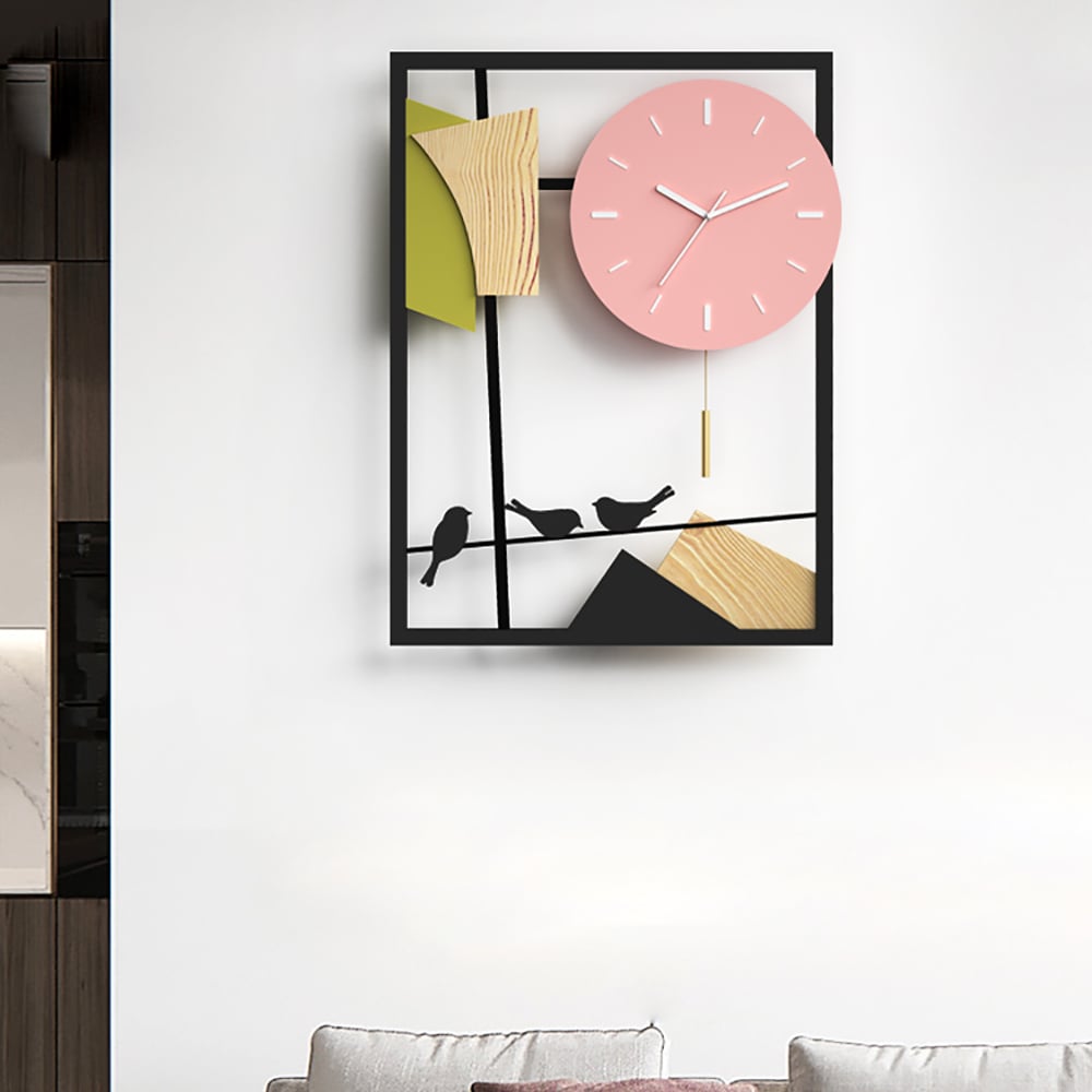 Nordic Minimalist Style Pastoral Metal Large Wall Clock with Golden Pendulum window image