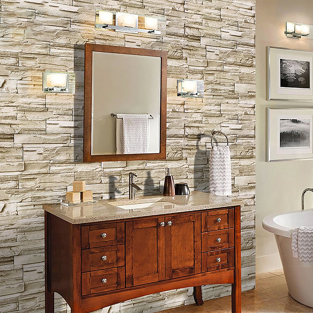 Industrail Brick Rock in Brownish Yellow 17.7″W x 19.6′L Peel and Stick Wallpaper window image