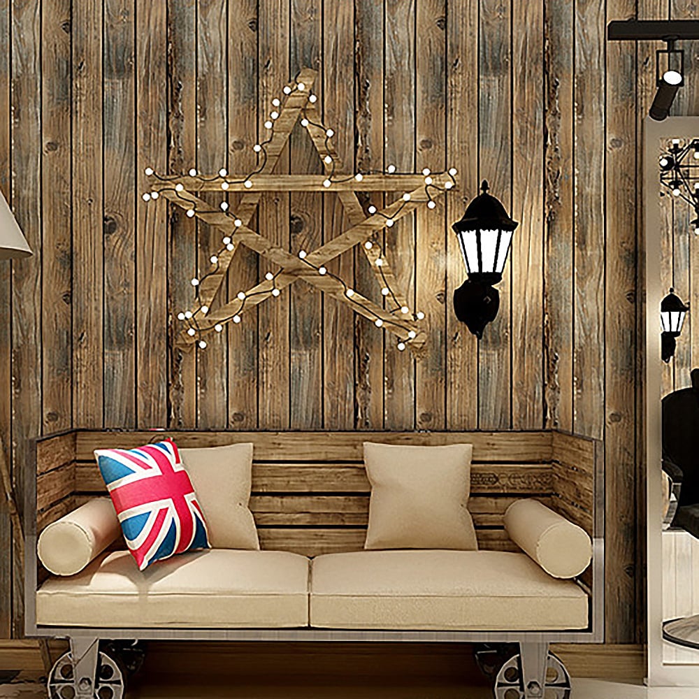 17.7'' x 236.2" Retro Simulation Wood Texture in Brown&Blue Peel and Stick Wallpaper window image