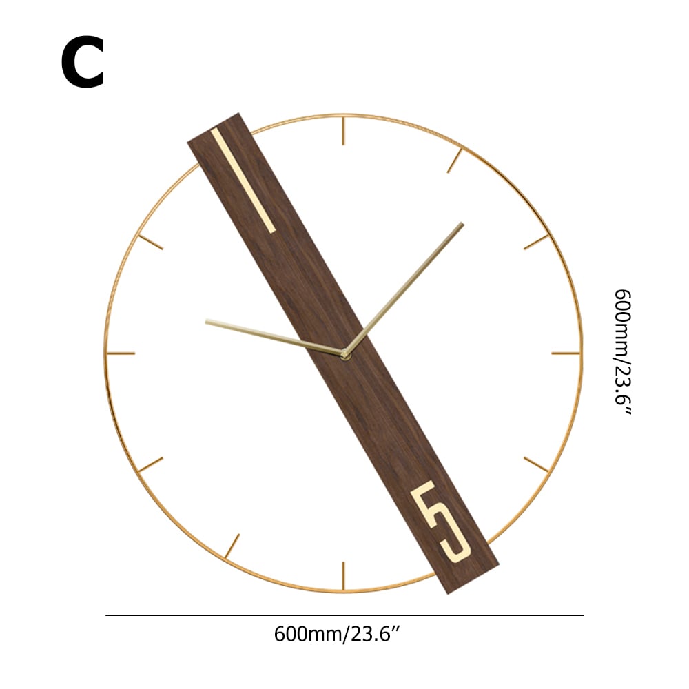 600mm Minimalist Oversized Wall Clock with Round Metal Frame&Wooden Rectangle window image