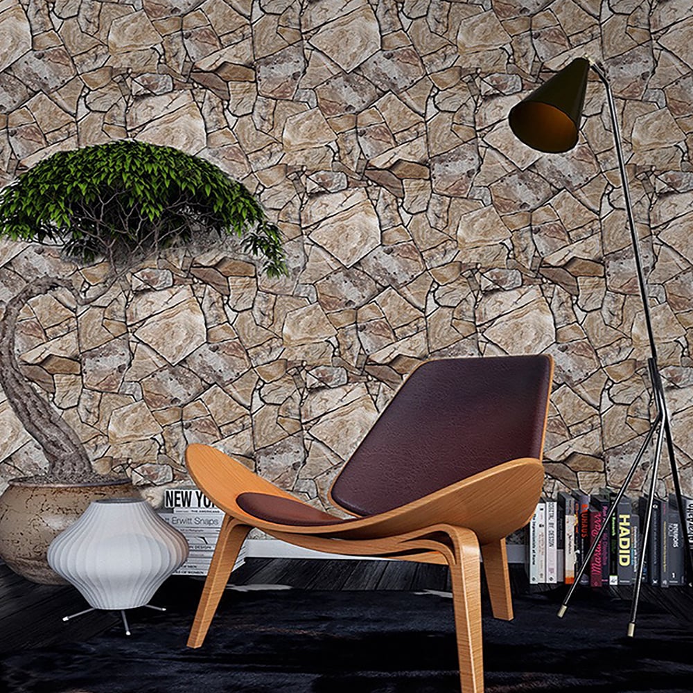 Industrial Stone Grain in Brown 17.7″W x 32.81′L Peel and Stick Wallpaper window image