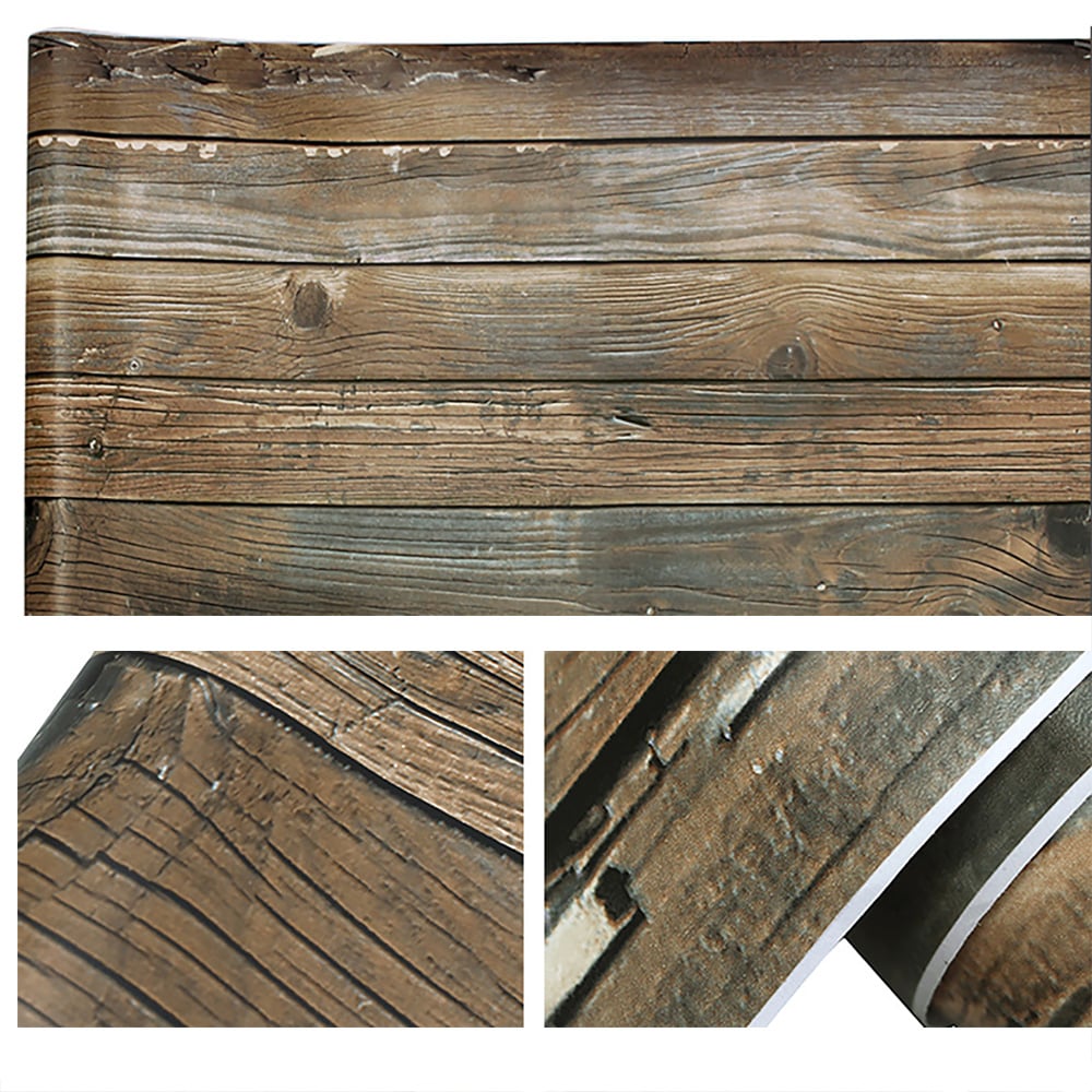 17.7'' x 236.2" Retro Simulation Wood Texture in Brown&Blue Peel and Stick Wallpaper window image