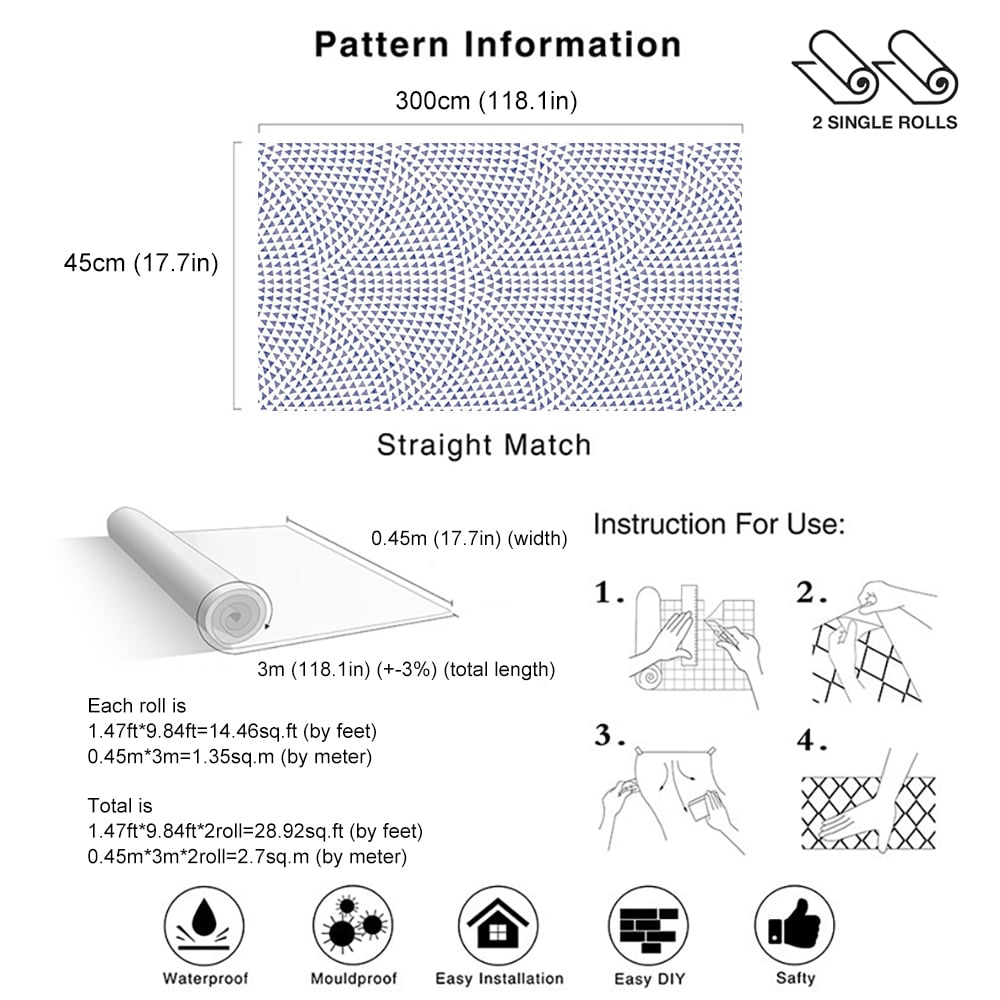 450mm x 3000mm Modern Geometric in Blue&White Peel and Stick Wallpaper 2 Rolls window image