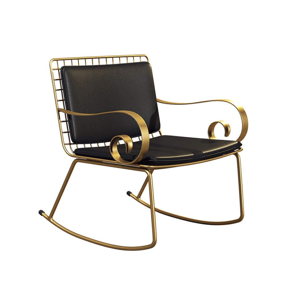 Moderne metalen schommelstoel Arm PU lederen gestoffeerde accentstoel Vensterafbeelding