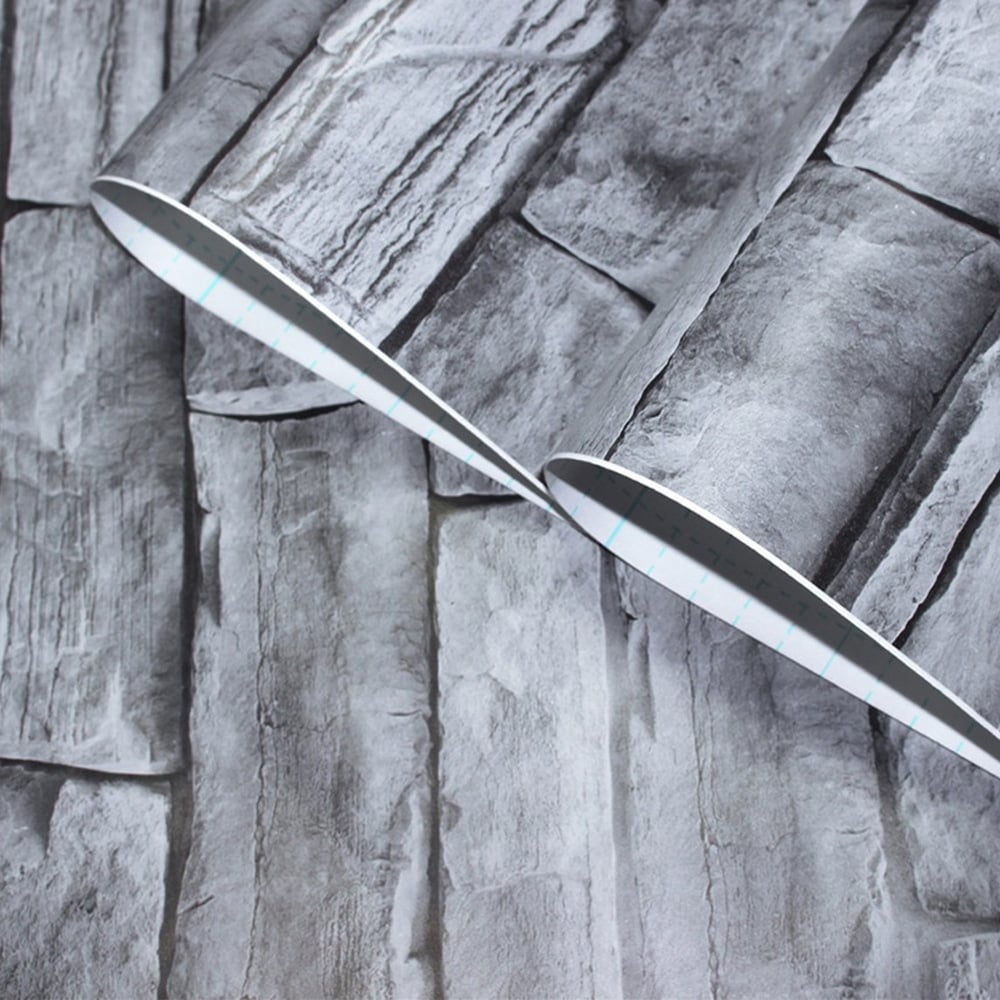 Vintage Stone Brick Texture in Cinerous 17.7''W x 19.6'L Peel and Stick Wallpaper window image