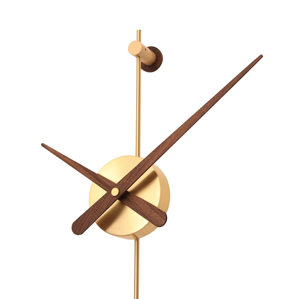Modern Minimalist Brass Wall Clock with Oversized Brown Walnut Pointers window image