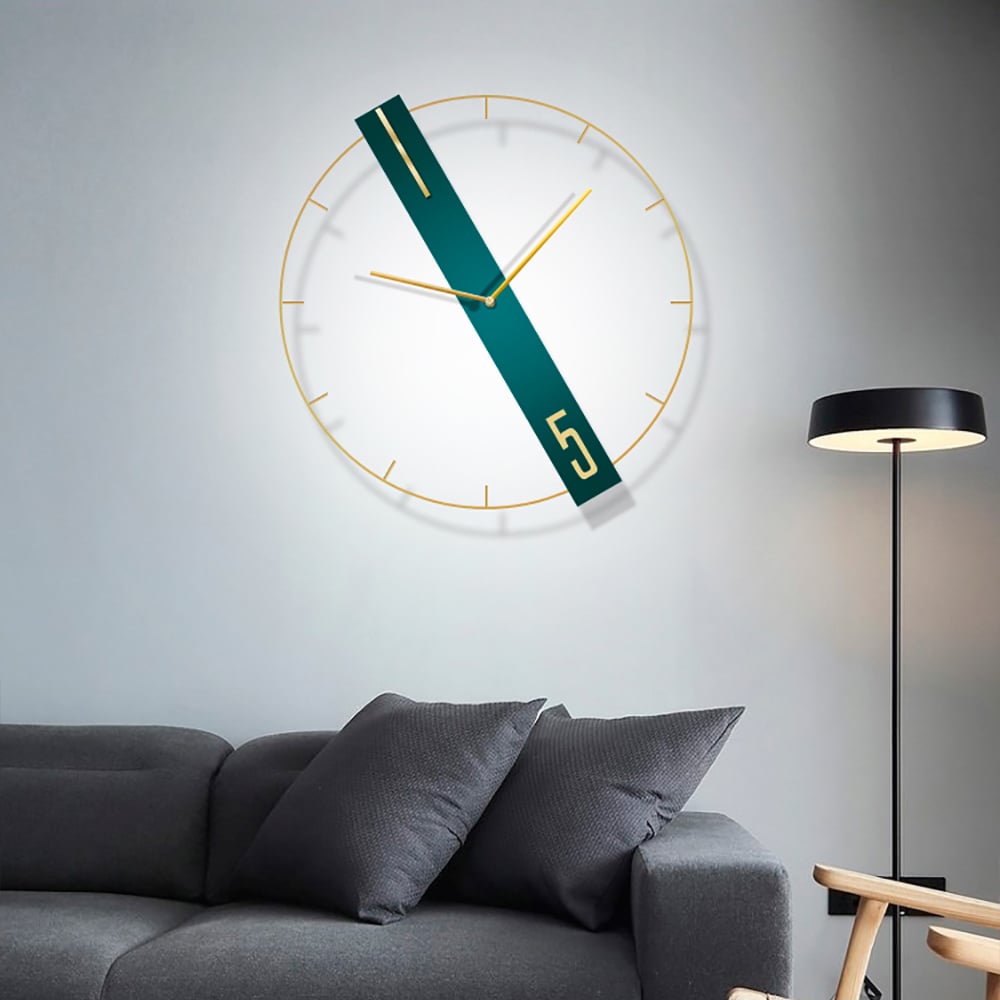 600mm Minimalist Oversized Wall Clock with Round Metal Frame&Wooden Rectangle window image