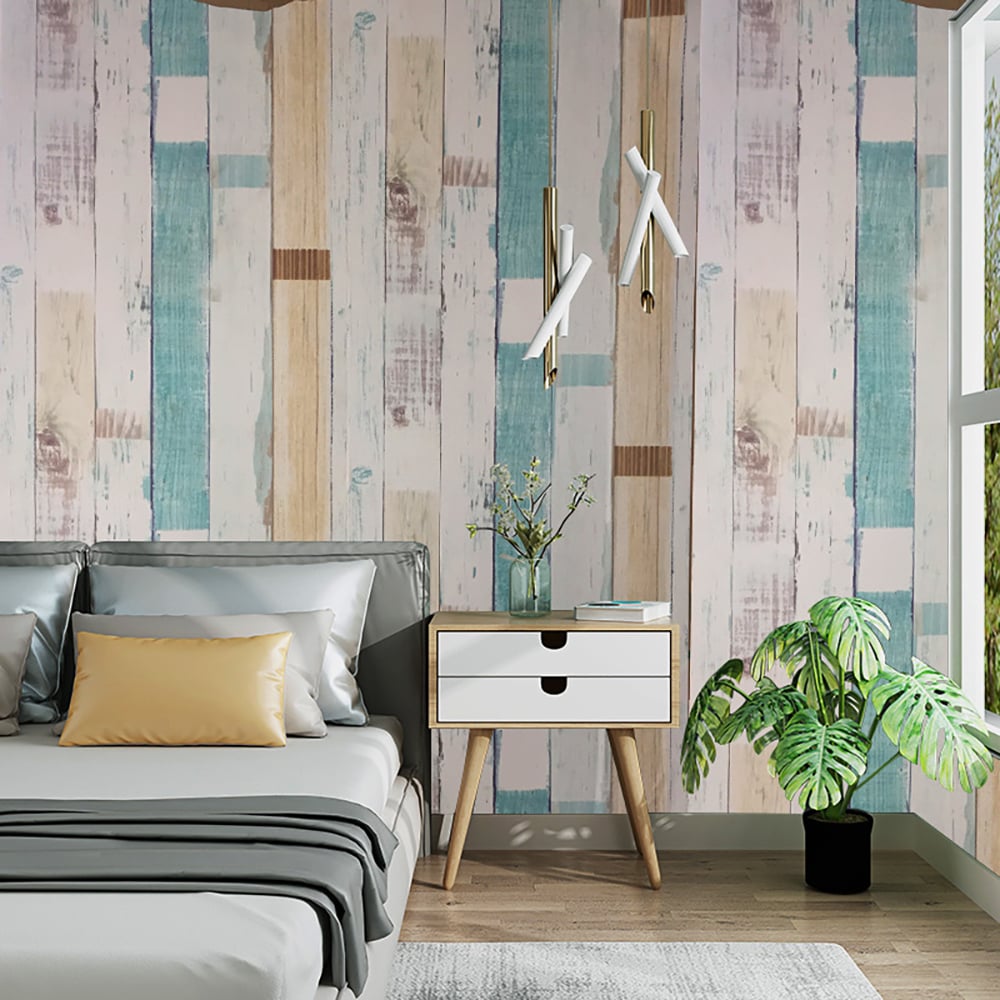 Vintage Mediterranean Wood Grain Multi-Colour 450mm x 5000mm Peel and Stick Wallpaper window image