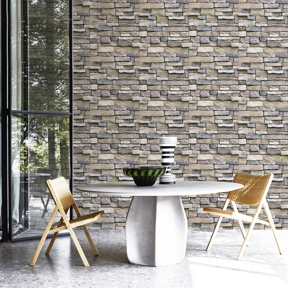 Vintage Industrial Brick Texture Yellow 17.7″W x 19.6′L Peel and Stick Wallpaper window image