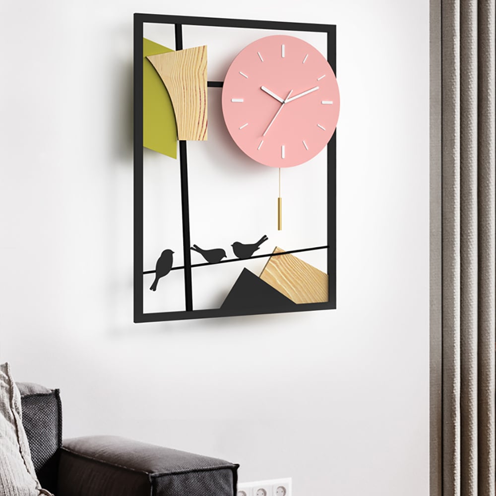 Nordic Minimalist Style Pastoral Metal Large Wall Clock with Golden Pendulum window image