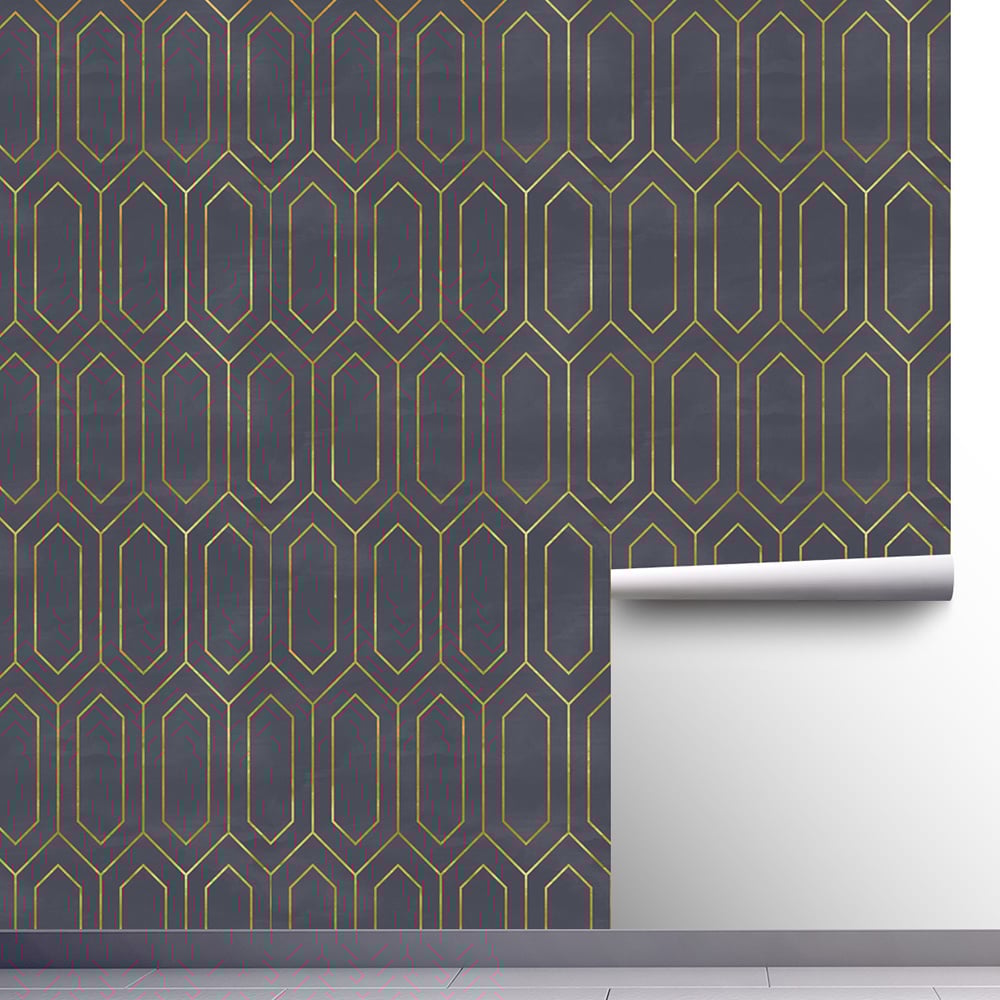450mm x 3000mm Vintage Geometric in Grey&Black Peel and Stick Wallpaper 2 Rolls window image