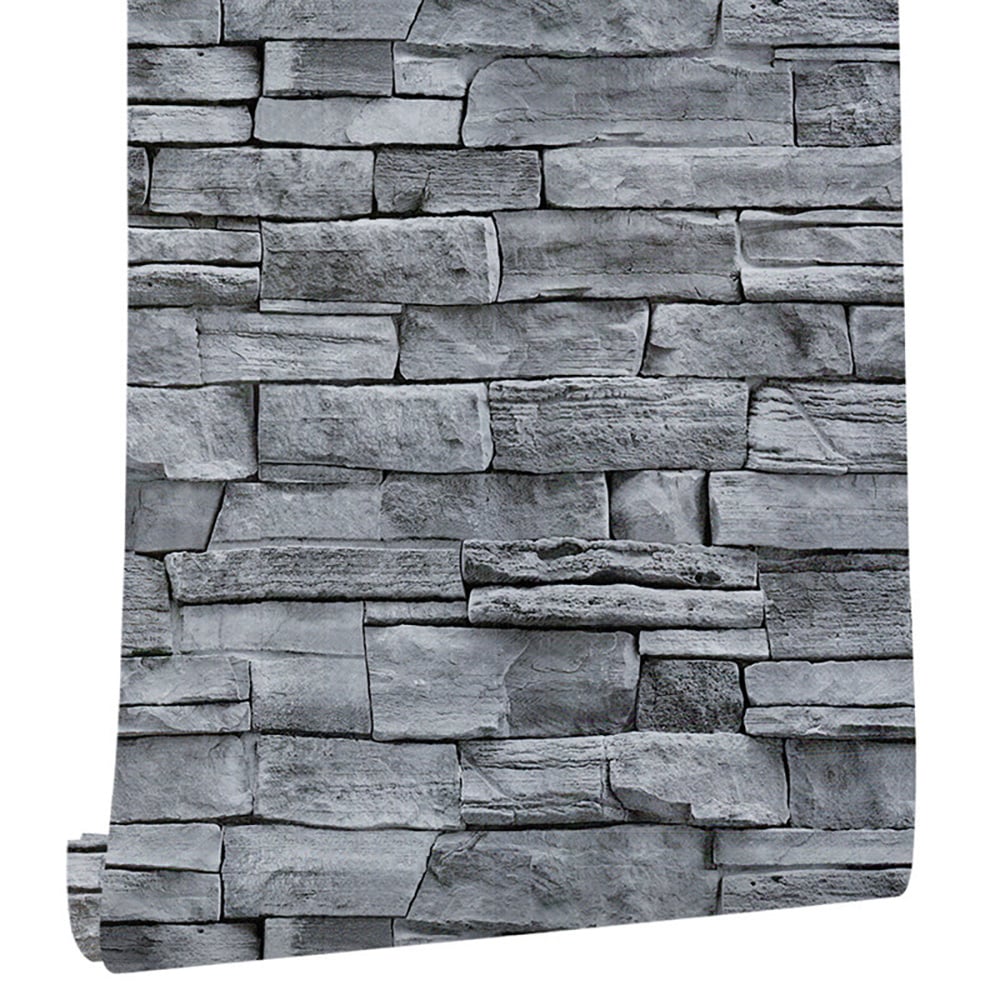 Vintage Stone Brick Texture in Cinerous 17.7''W x 19.6'L Peel and Stick Wallpaper window image