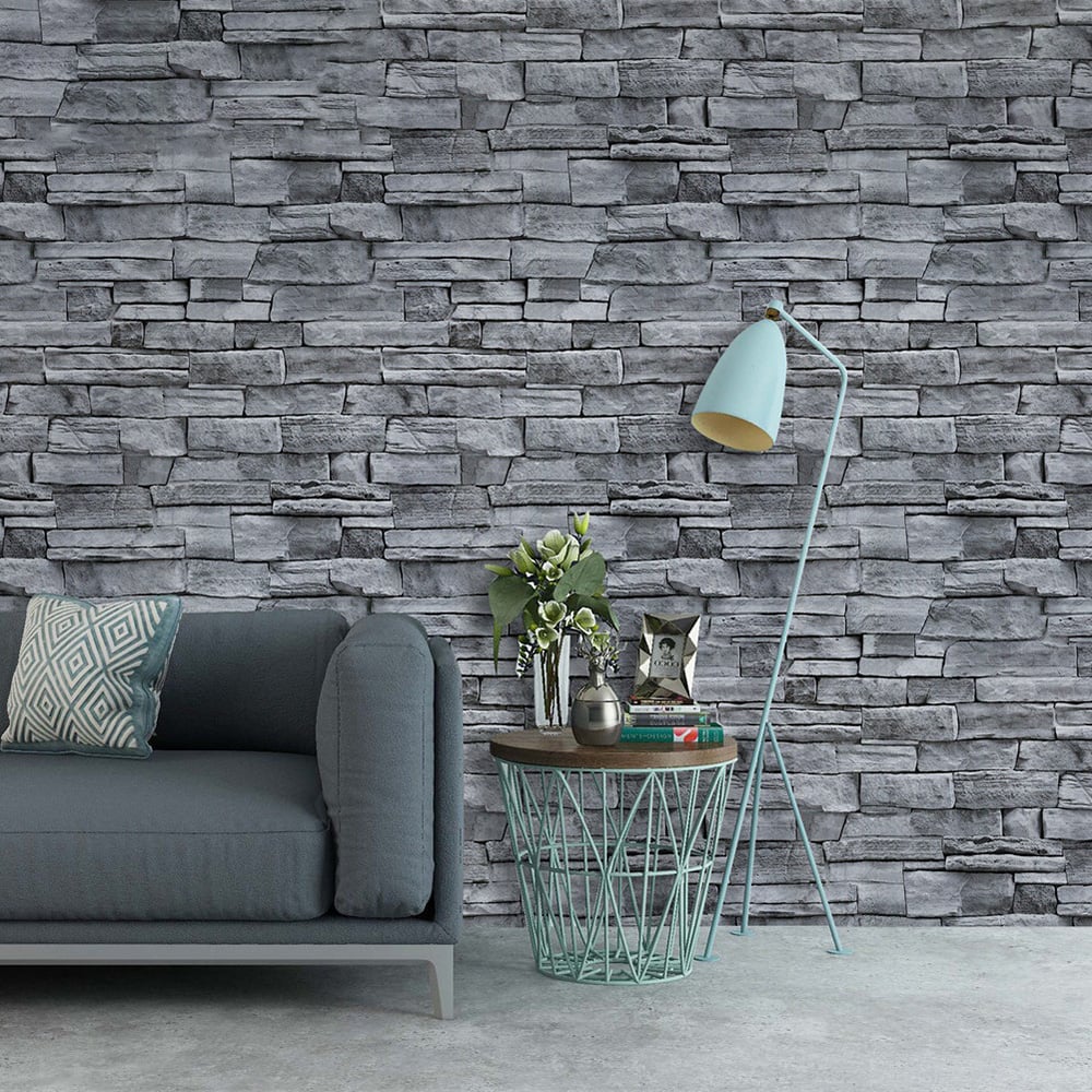 Vintage Stone Brick Texture in Cinerous 17.7''W x 19.6'L Peel and Stick Wallpaper window image